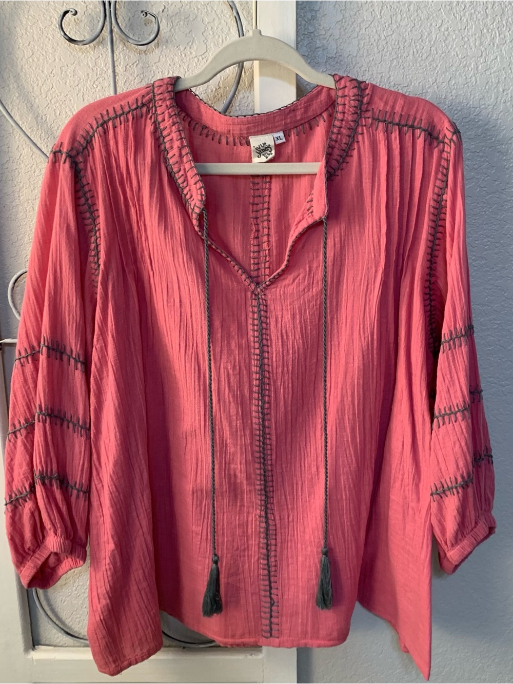 ivy jane Coral-Pink Boho Tassel Peasant Tunic